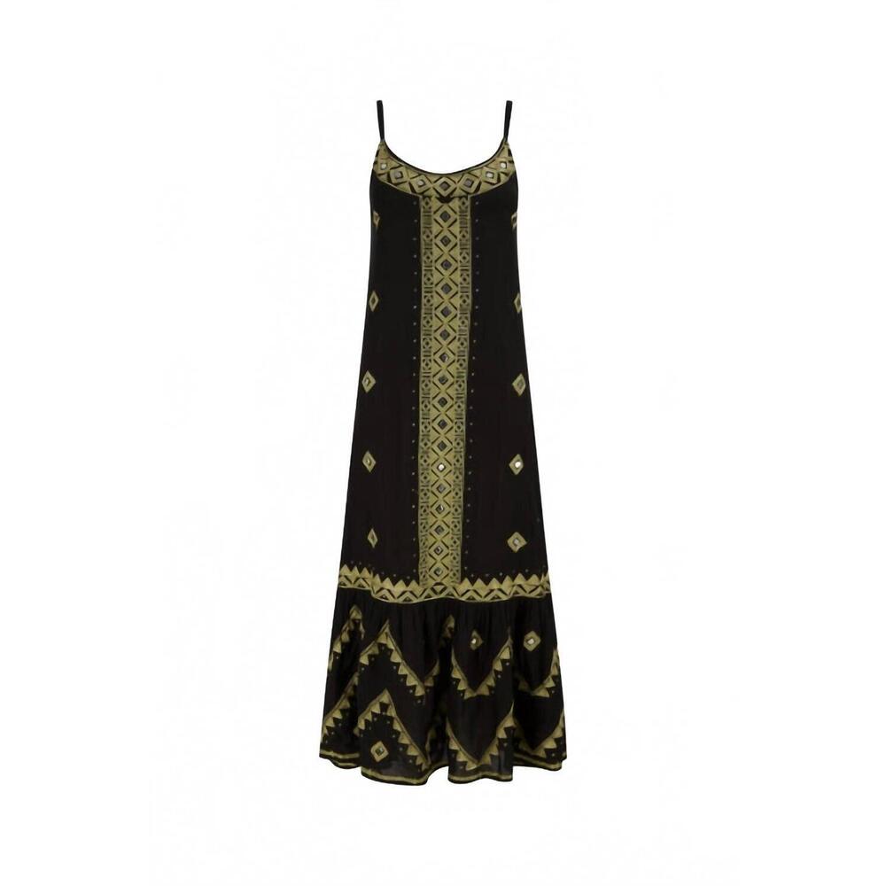 NEW PRANELLA women's doha maxi dress in black/gold